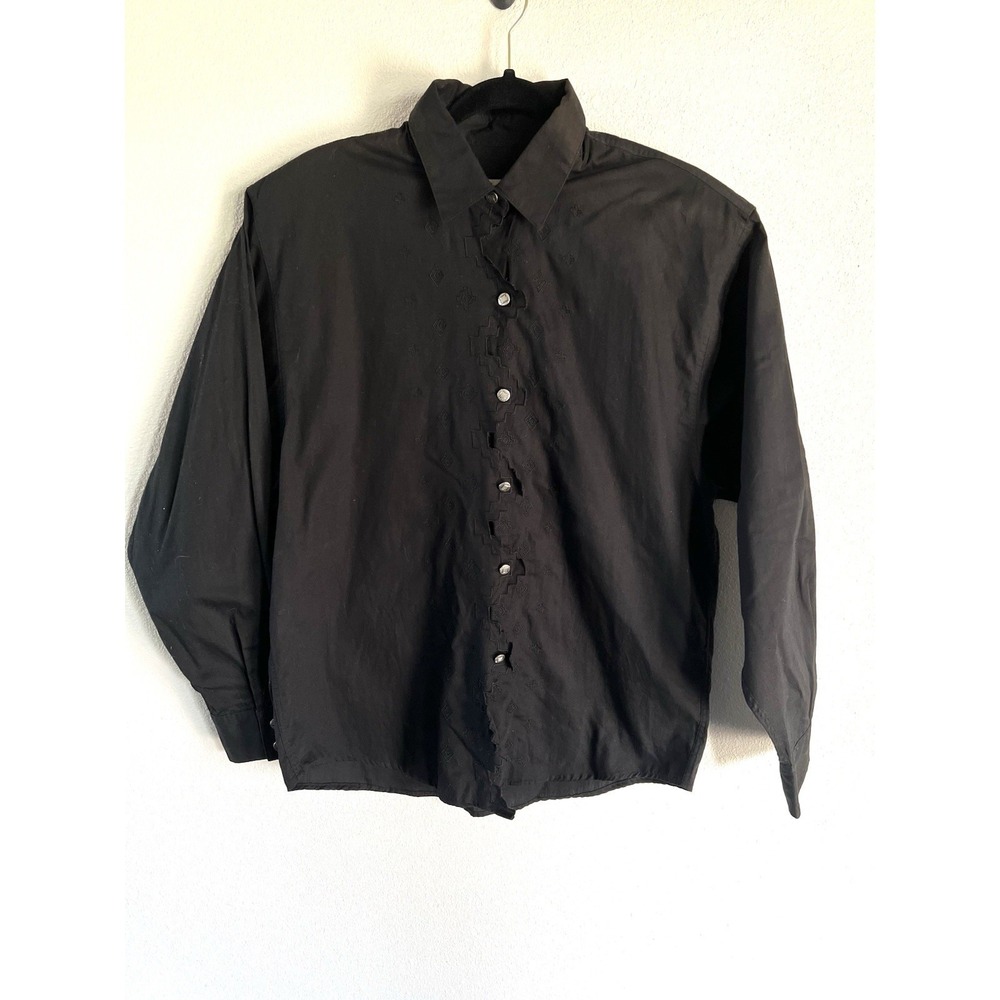Wrangler Western Shirt Womens Large Black Vintage Embroidered Long Sleeve Aztec